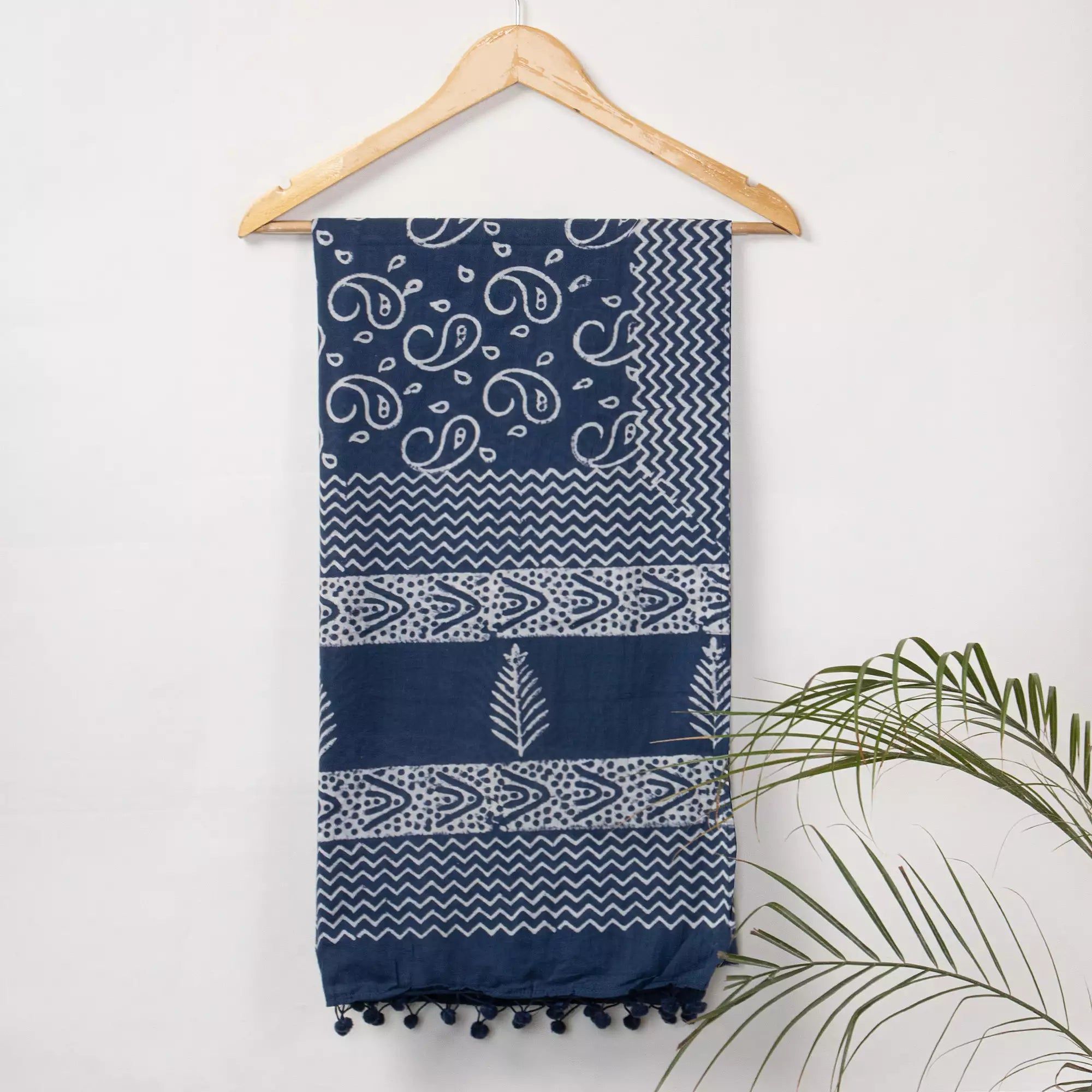 Blue Paisley Pure Cotton Hand Block Printed Women's Dupatta